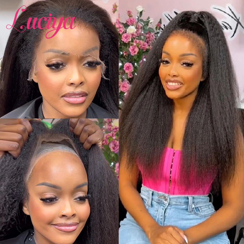 Kinky Straight 4C Edges Natural Hairline Wig Yaki 13x4/13x6 HD Lace Front Human Hair Wigs Curly Baby Hair 5x5 Lace Closure Wigs