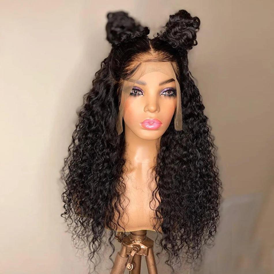26inch Black 180%Density Preplucked Long Kinky Curly Lace Front Wigs For Women With Baby Hair Daily Wear Glueless Wigs