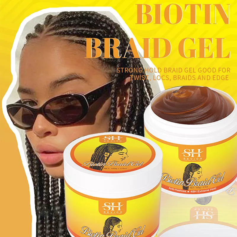 African Hair Styling Braiding Gel 100g Edges Control Hair Shaping Cream Traction Alopecia Biotin Anti Break Hair Wax Sevich