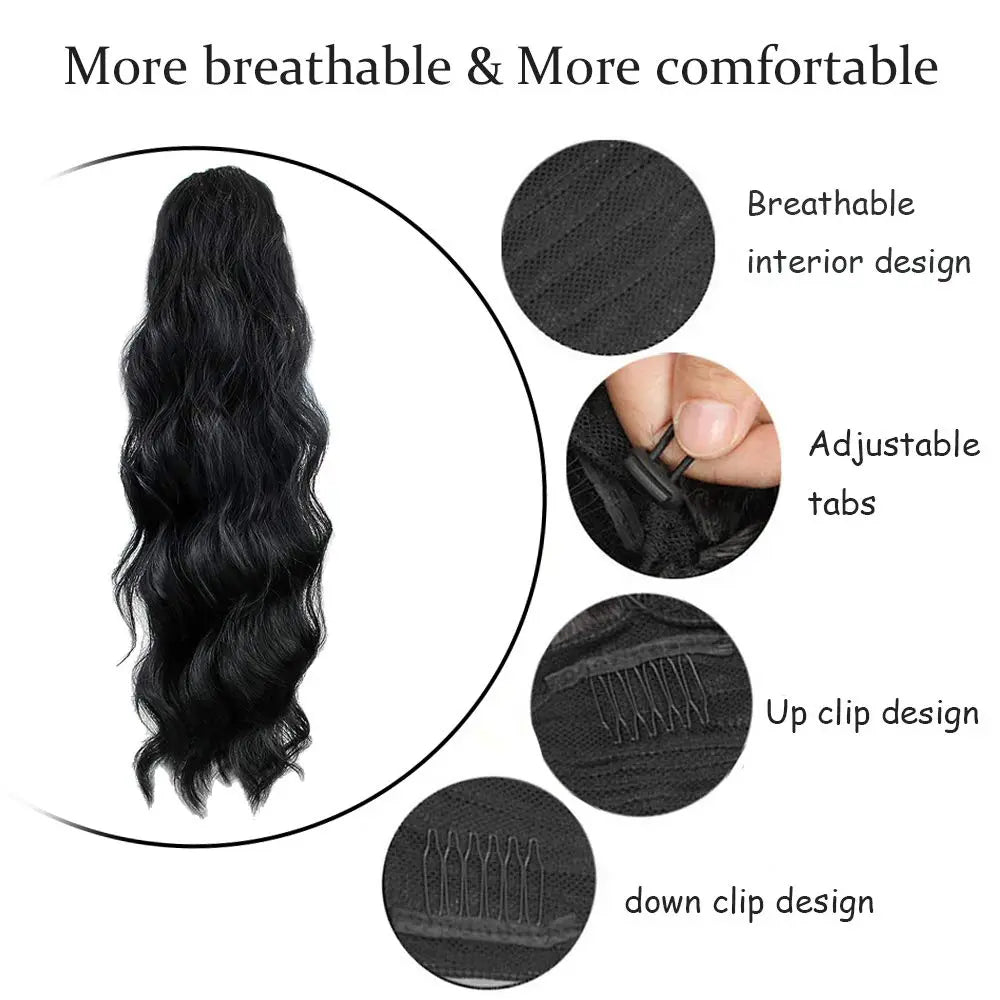 Body Wave Ponytail Wrap Around Ponytail 22 24 26inches Brazilian Human Hair Drawstring Ponytail #1B Clip In Ponytail Extensions