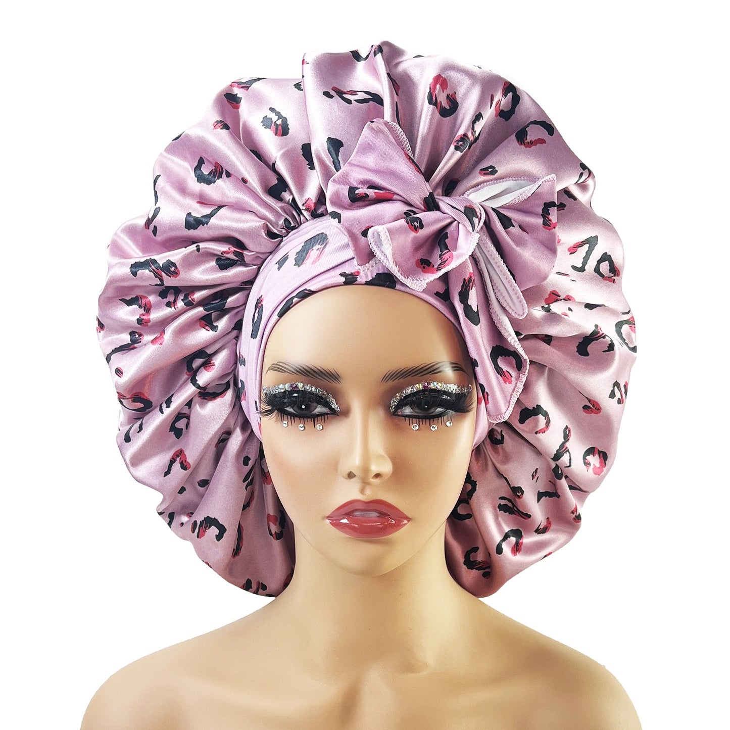 New Large Satin Bonnet Silk Night Sleeping Cap With Head Tie Band Bonnet Edge Wrap For Women Curly Braid Hair