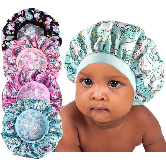 Kids Satin Bonnet Child Sleeping Cap Elastic Wide Band,Breathable Baby Bonnets Night Sleep Caps