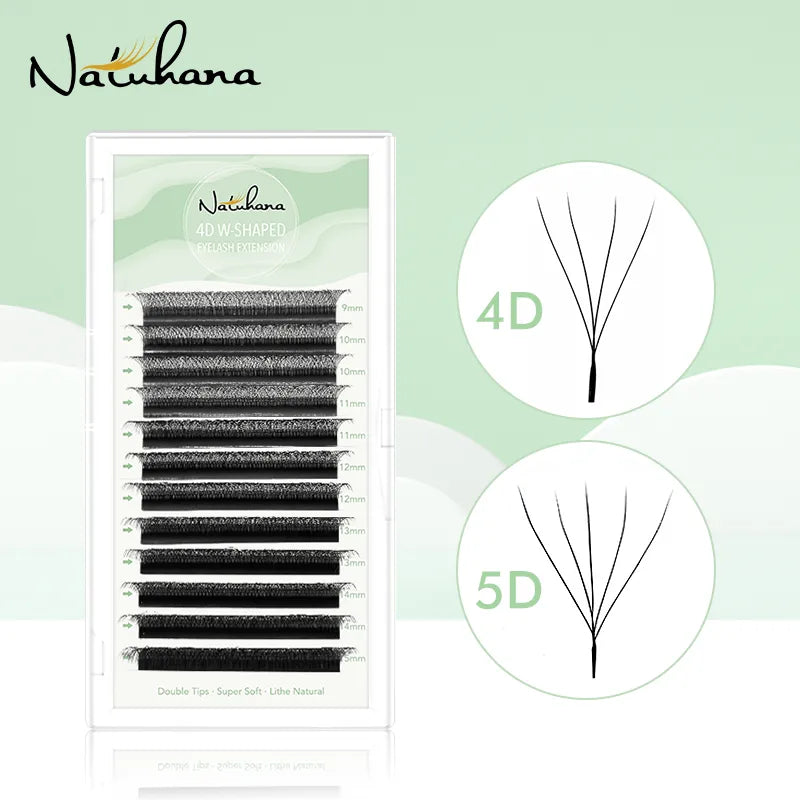 NATUHANA W-Shaped 4D 5D Volume Eyelash Extensions Premade Volume Fans W Shape Lashes Natural Soft False Eyelashes for Makeup