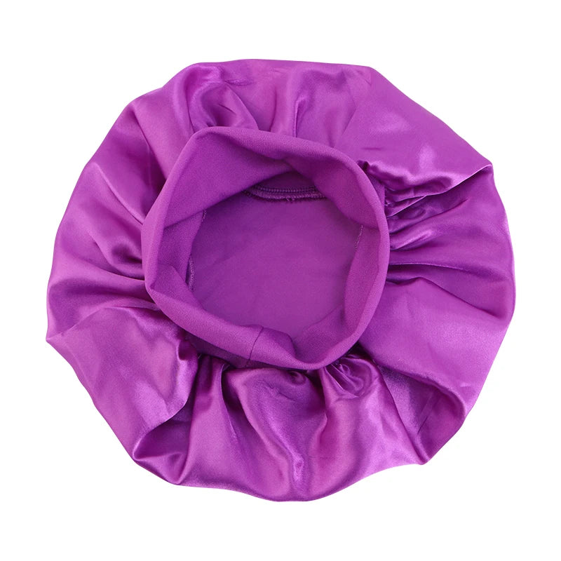 New Kids Girls Boys Satin Night Sleep Cap Wide Band Elastic Turban Headwear Bonnet Hair Care Beanie Nightcap Scarf Bandana