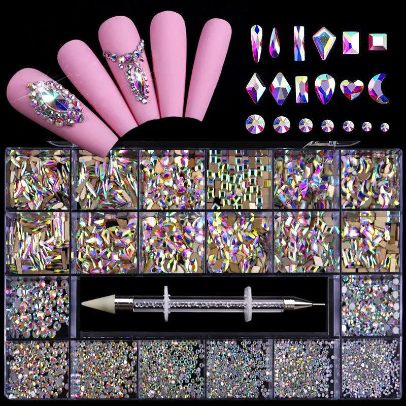 Luxury Shiny Diamond Jewelry Set for Nail Art Decorations Nail AB Flat Bottom Drill Nail Art Mixed Crystal Nail Shaped Diamond