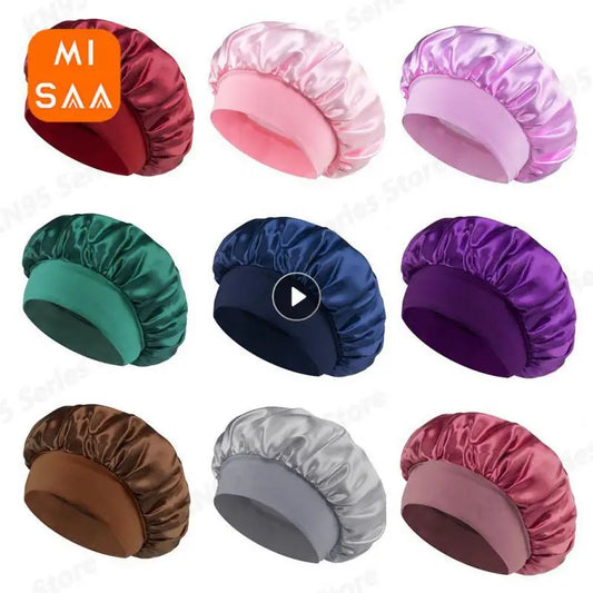 Women Bonnet Satin Sleeping Hat Hair Night Sleep Cap Head Cover Bonnets Shower Caps Silk Bonnets Sauna Home Anti-frizz Hair Cap