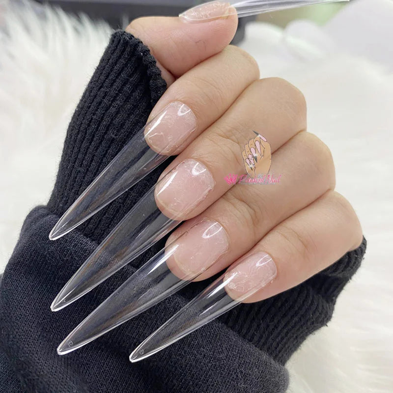 3XL Extra Long Stiletto Acrylic Press On Fake Nails Tips Clear Artificial Full Cover False Finger Sculpted Nail Manicure Tools