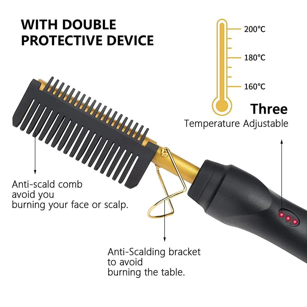 2 in 1 Electric Hair Straightener For Wigs Hot Comb Hair Curler Multifunctional Straightening Brush Flat Iron Styling Tools