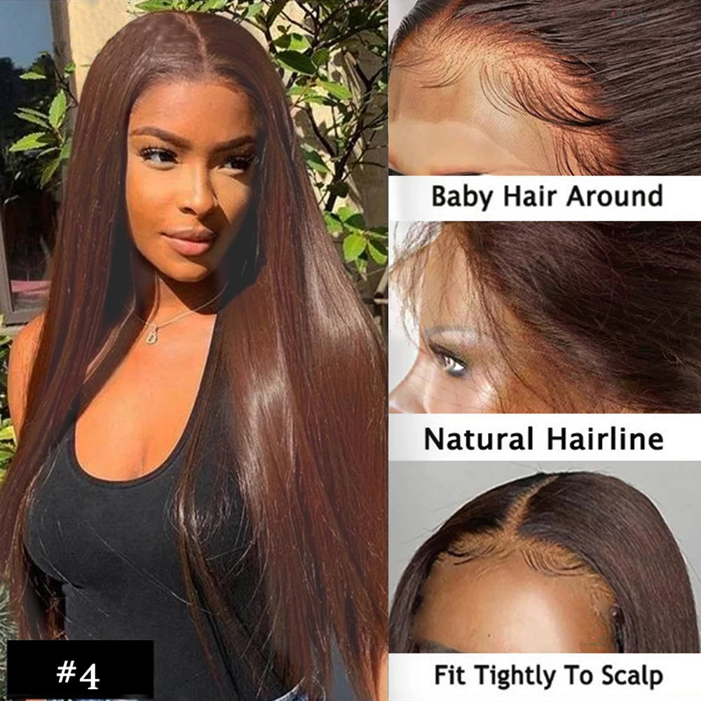13x4 Straight Chocolate Brown Lace Front Human Hair Wigs For Women Pre Plucked Honey Brown 13x6 HD Transparent Lace Frontal Wigs
