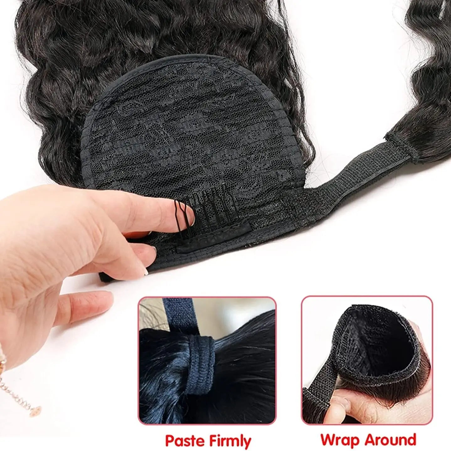 Cranberry Clip in Ponytail Hair Extension Water Wave Human Hair Wrap Around 100G Pony Tail Hair Piece Body/Straight/Deep Wave