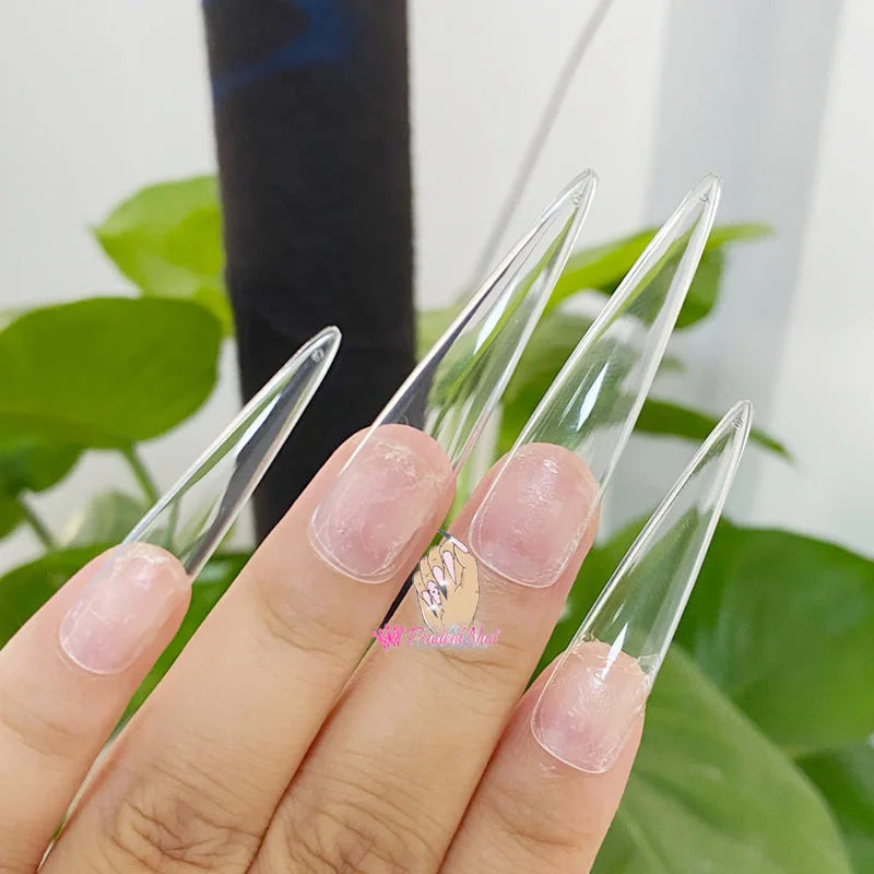 3XL Extra Long Stiletto Acrylic Press On Fake Nails Tips Clear Artificial Full Cover False Finger Sculpted Nail Manicure Tools