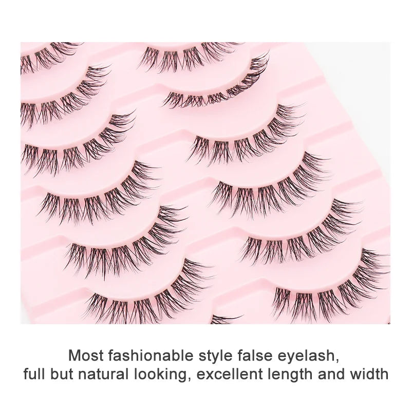 DINGSEN Cat Eye Lashes 10pairs False Eyelashes Natural Eyelashes Anime Winged Clear Band Lashes Fake Eyelash Manga Lashes Makeup