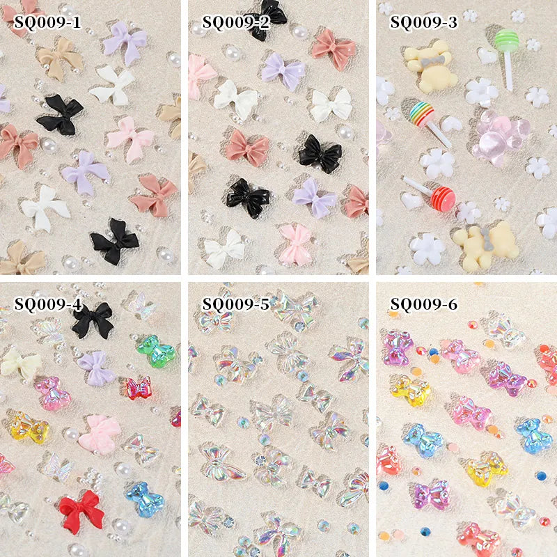 Mixed 6 Grids Elegant Nail Decorations Accessories AB color Camellia Pearl Butterfly For Shiny Nail Art Decoration Rhinestones