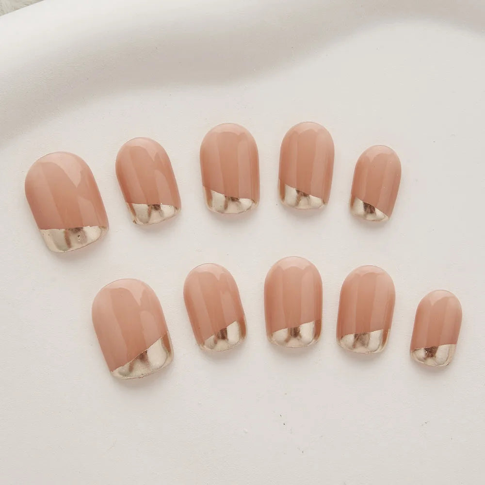 Handmade Gold French Tip Stick On Nails Cute Fake nails Reusable Nails Nail Art 10pcs a set