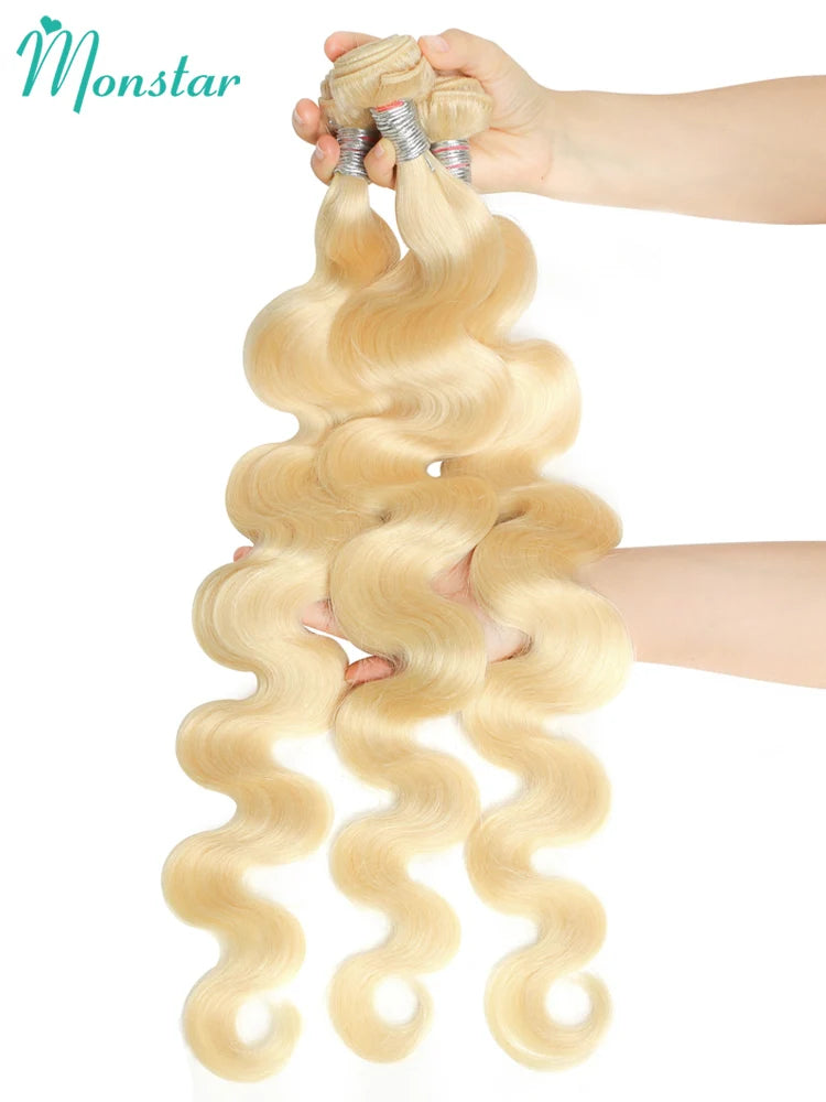 Monstar 1/3/4 613 Blonde Hair Extension Brazilian Hair Weave Bundles Body Wave Remy Human Hair Long 26 28 30 32 34 36 38 40 Inch