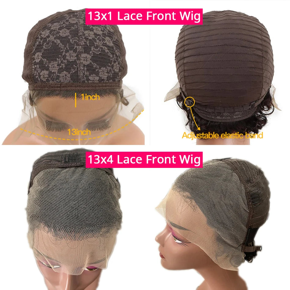 13x4 Lace Frontal Human Hair Wigs Pre Plucked Short Water Wave Pixie Cut Wigs for Black Women 180% Density 13x1 Transparent Lace