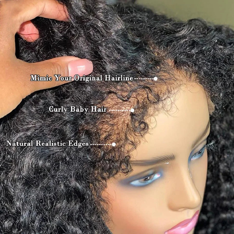 Kinky Curly Human Hair Wig With 4C Curly Edges Hairline Baby Hair 13x4 Transparent Lace Front Human Wig Ready to Go Wig No Glue