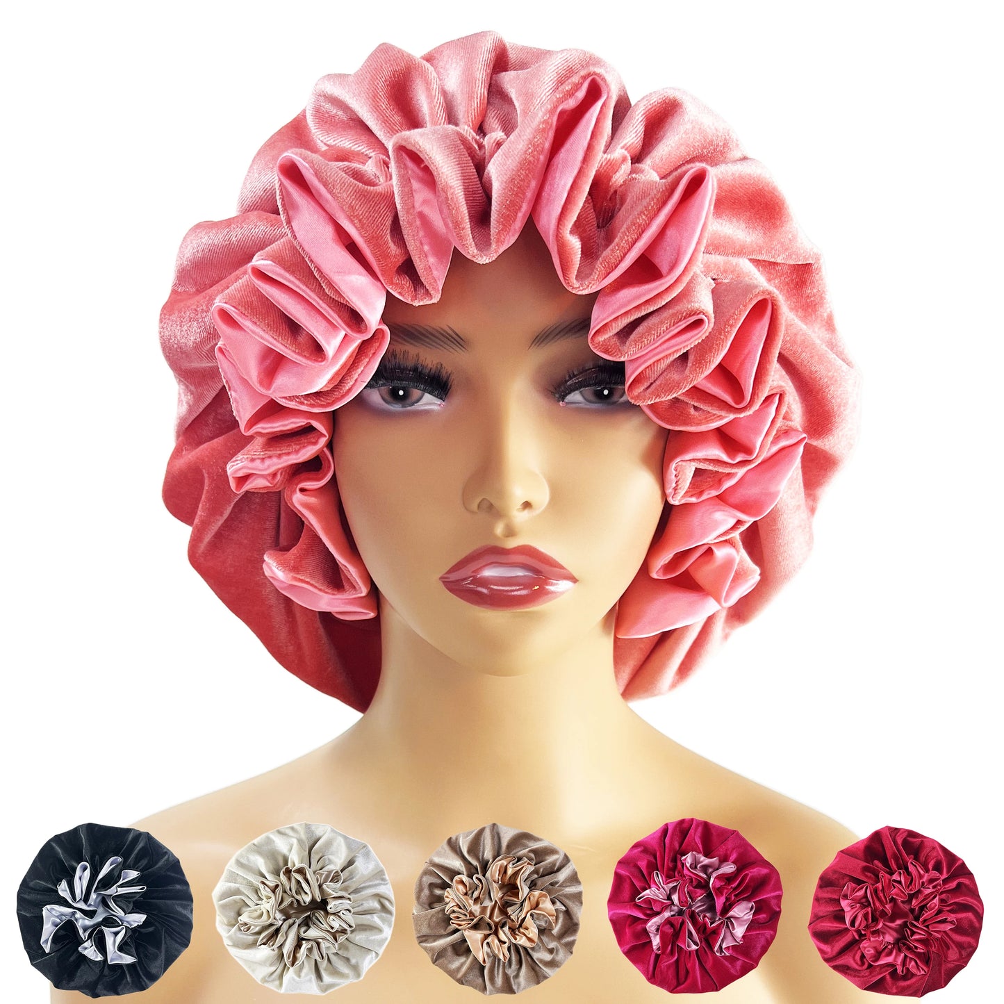 Winter Velvet Bonnet's Double Layer Thickening Velvet+Satin Sleep Cap Warm Nightcap Big Bonnet Sleeping Cap