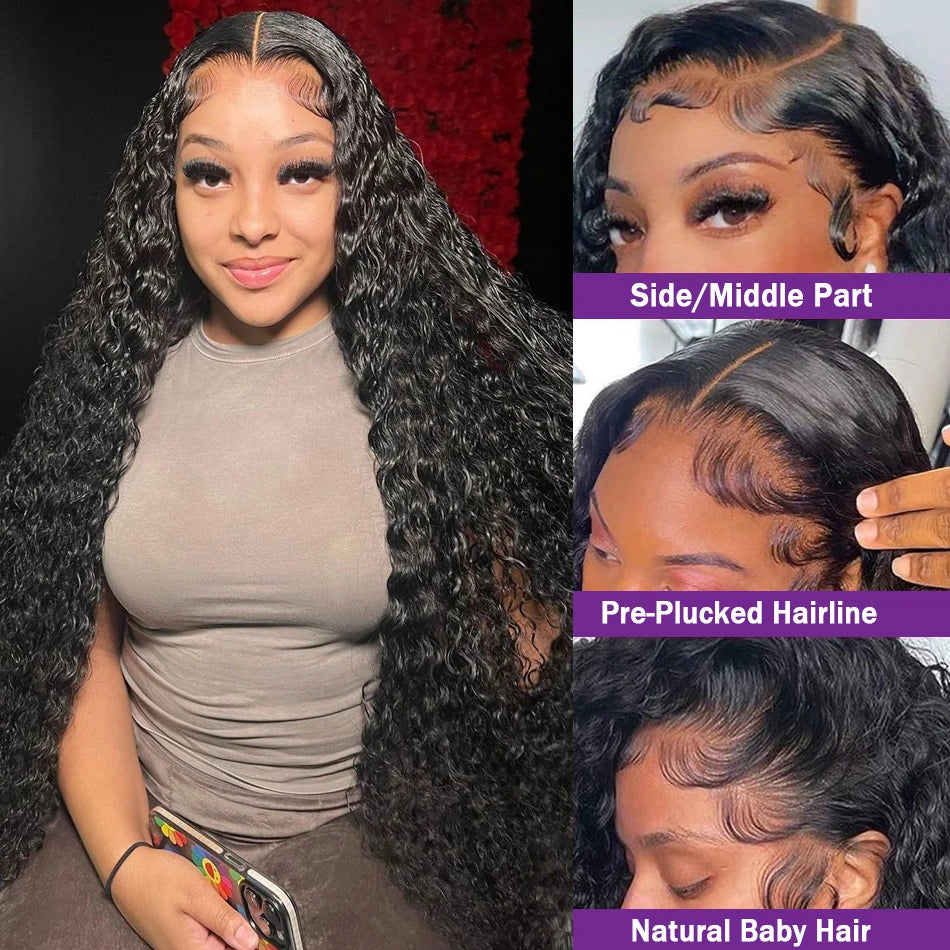 Wiggogo 250 Density 30 40 Inch Glueless Deep Wave Frontal Wig Hd Lace Wig 13X6 Human Hair 13X4 Curly Lace Front Human Hair Wigs