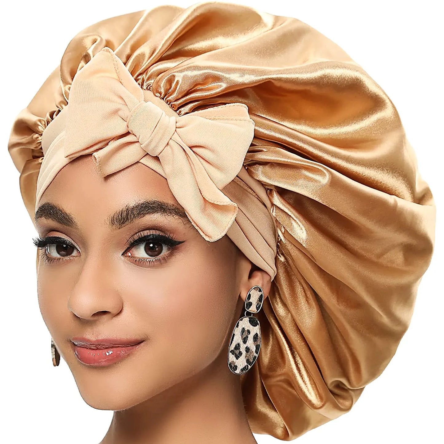 Custom Logo Women'S Satin Bonnet With Wide Stretch Ties Band Long Tail Bonnet Satin Cheveux Nuit Silk Sleeping Night Cap Bonnets