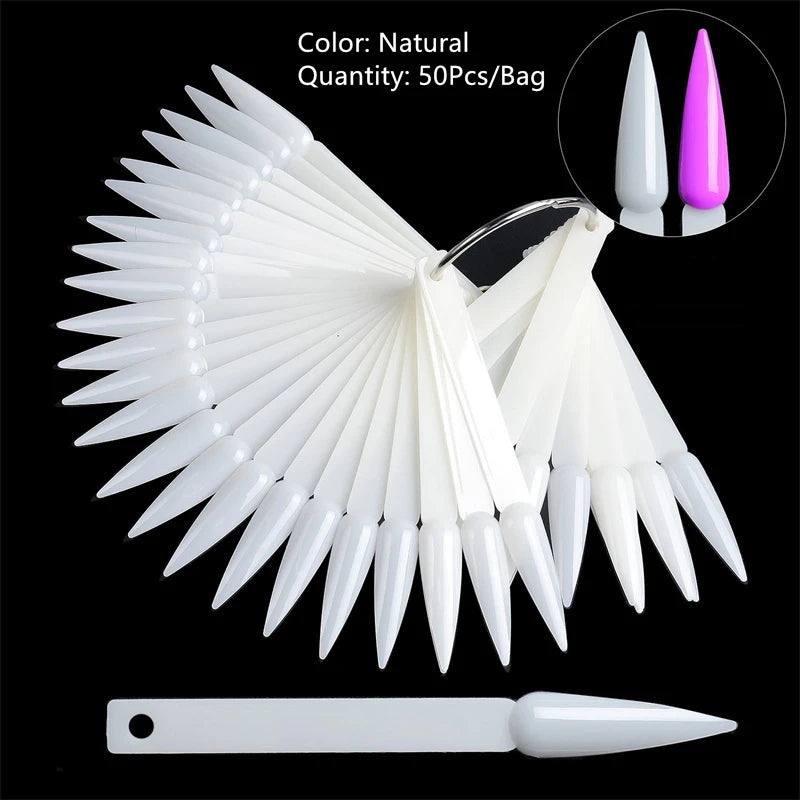 Nature Clear Acrylic False Nail Art Display Tips Fan Style Nail Swatch Polish Stand Practice Manicure Accessories Tool