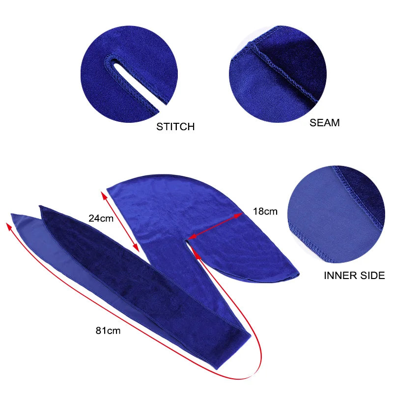 New Unisex Velvet Durags Bandana Turban Hat Men Women Breathable Warm Long Tail Doo Rag Durags Pirate Hat Hip Hop Headband