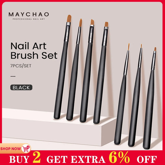 MAYCHAO 5/7pcs Nail Art Brush Kit Manicure Tool Gel Nail Polish Builder Liquid Powder Carving Gel Brush Nail Design Painting Pen