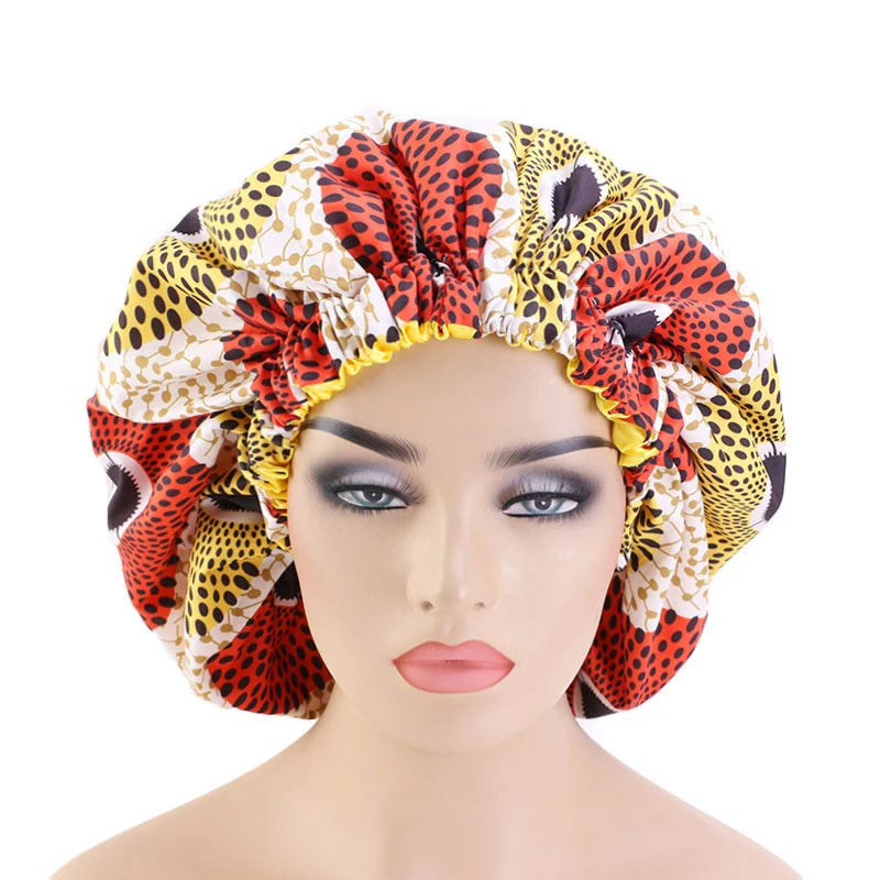 Extra Large Elastic Lined Ankara Bonnet Head Wrap Satin Bonnet Sleep Cap African Print Bonnet Lady Night Cap Turban Chemo