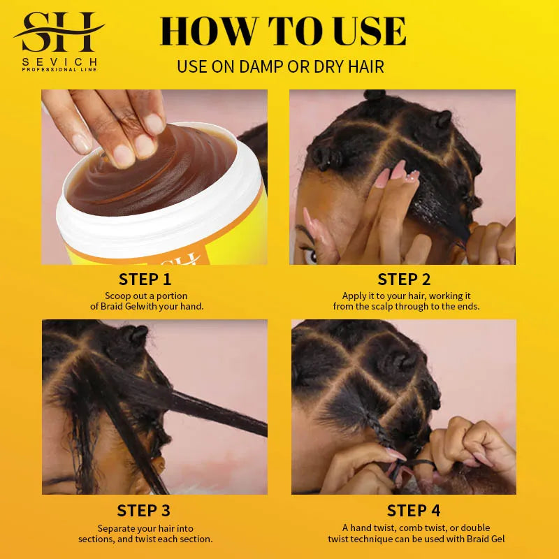 African Hair Styling Braiding Gel 100g Edges Control Hair Shaping Cream Traction Alopecia Biotin Anti Break Hair Wax Sevich