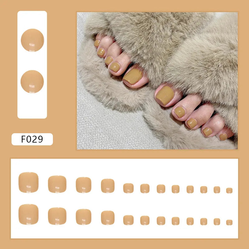 24pcs Summer French Fake Toe Nails Set Press On Short Square Wearable False Nail Acrylic Nail Kits Nude Color Feet Nail Tips