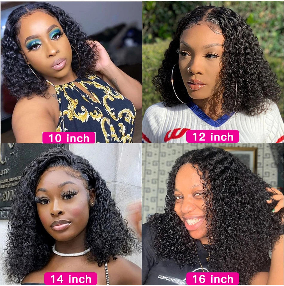Glueless 100% Human Hair Wigs Water Wave Lace Short Bob 4x4 HD Transparent Lace Closure Brazilian Kinky Curly For Black Women
