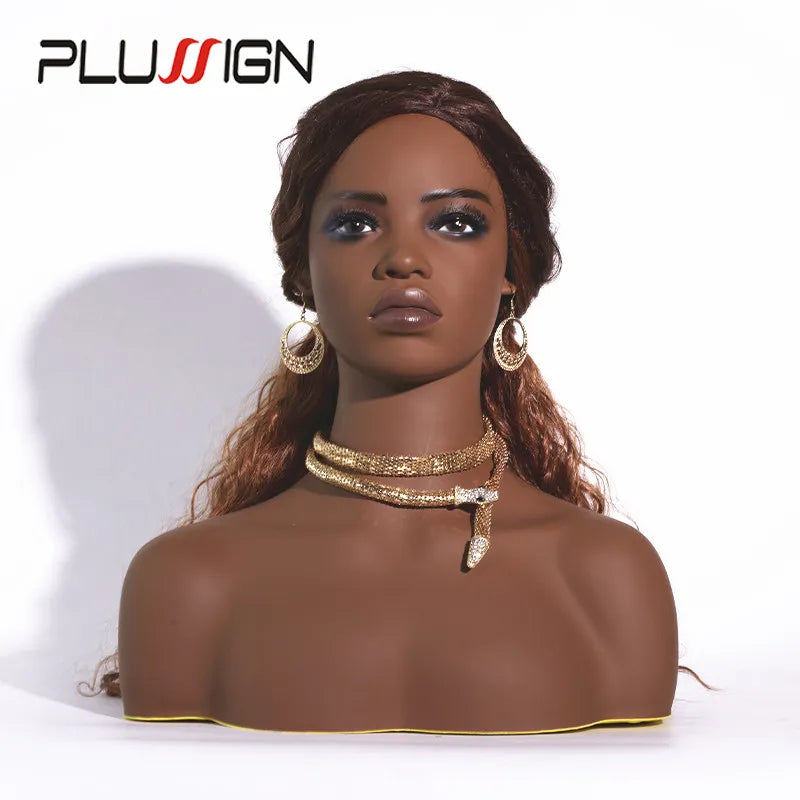 African Wig Head Pvc Foam Doll Head Realistic Mannequin Head For Wig Female Mannequin Head With Shoulders Display Wig Stand