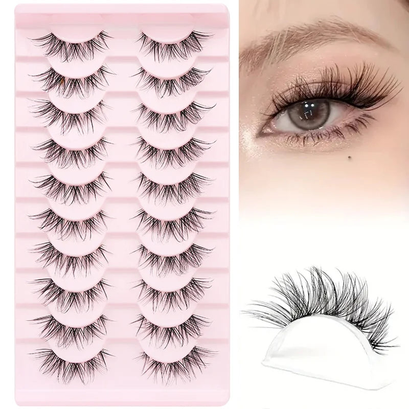 DINGSEN Cat Eye Lashes 10pairs False Eyelashes Natural Eyelashes Anime Winged Clear Band Lashes Fake Eyelash Manga Lashes Makeup